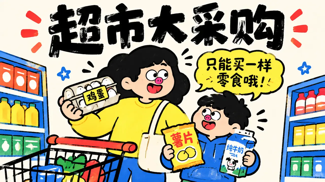去超市买牛奶和鸡蛋